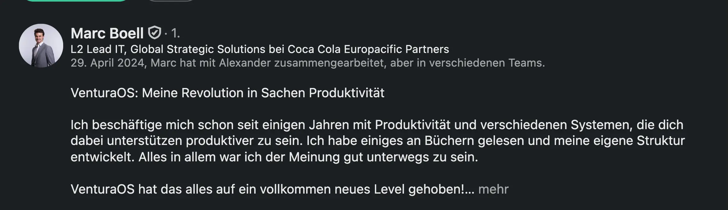 Bewertung von Marc Böll über die Zusammenarbeit mit Alexander Freytag